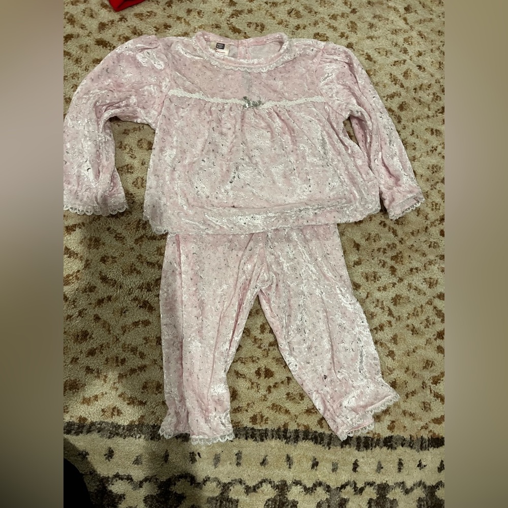 Soft pink pjs, 18 mos, two piece, small stain on shirt